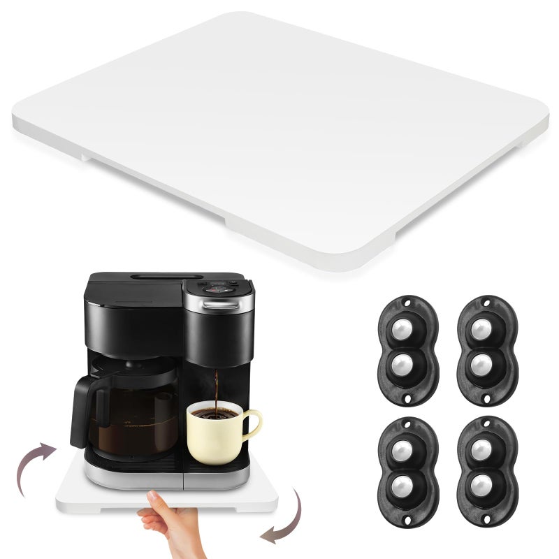 GIASSVIO 360Â° Rolling Tray Bamboo Appliance Slider for Kitchen Appliances, Coffee Maker Mat Tray for Countertops Sliding Tray for Coffee Maker Appliances Mat Easily from Under The Cabinet White 11.6Ã—13.9 - Image 1