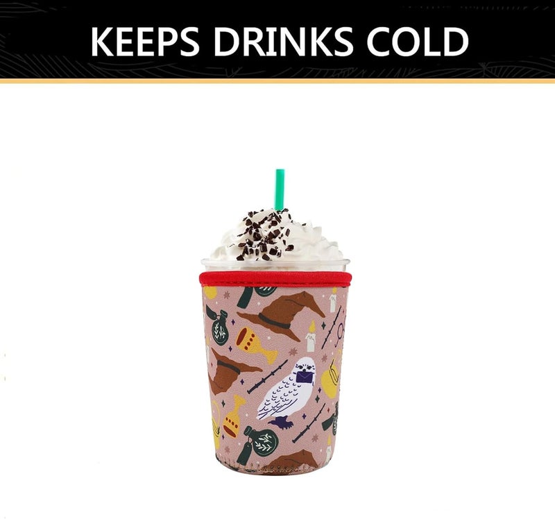 واي آر Reusable Neoprene Insulator Sleeve for Iced Coffee Cups, 3 Pack Coffee Coolies sleeves for Iced  Hot Drinks, Cold Beverage Cooler Compatible with Starbucks Coffee and More (Horcrux) - Image 4