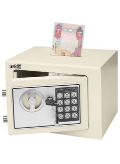 Mini Cash Deposit Drop Slot Safe Box with Key and Pin Code Option Size 23x17x17cm (Off White)