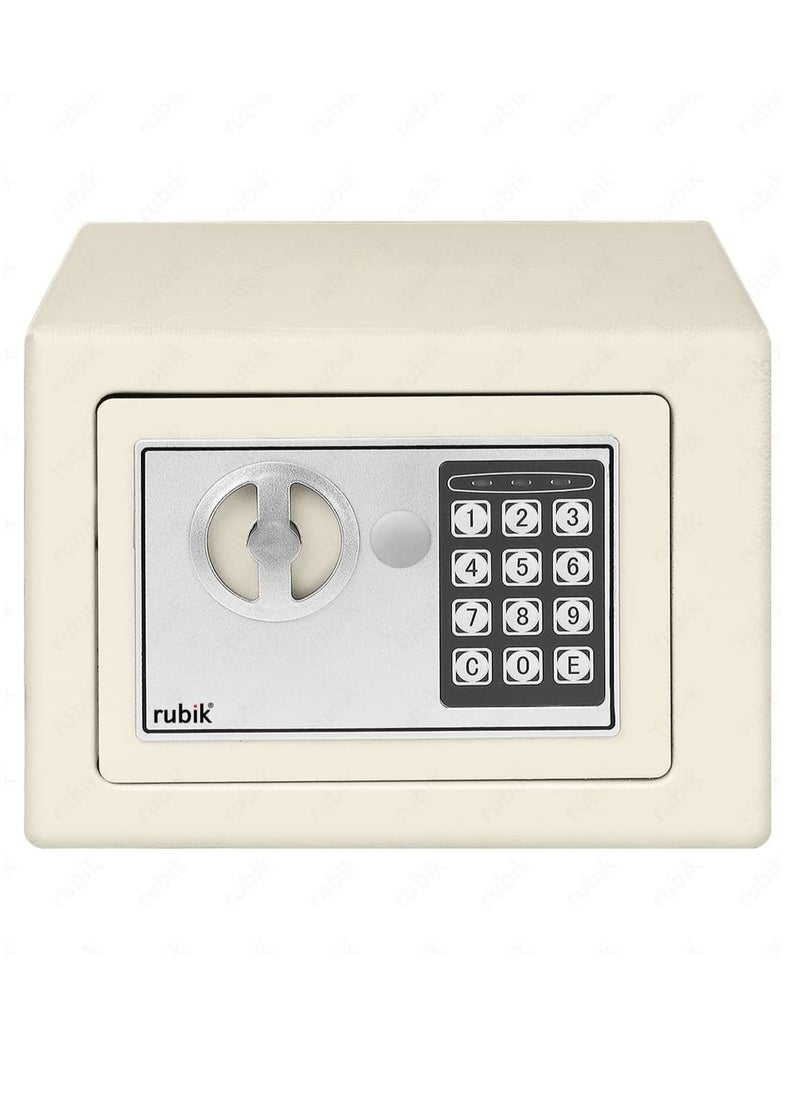 Rubik - Mini Cash Deposit Drop Slot Safe Box with Key and Pin Code Option Size 23x17x17cm (Off White) - Image 1