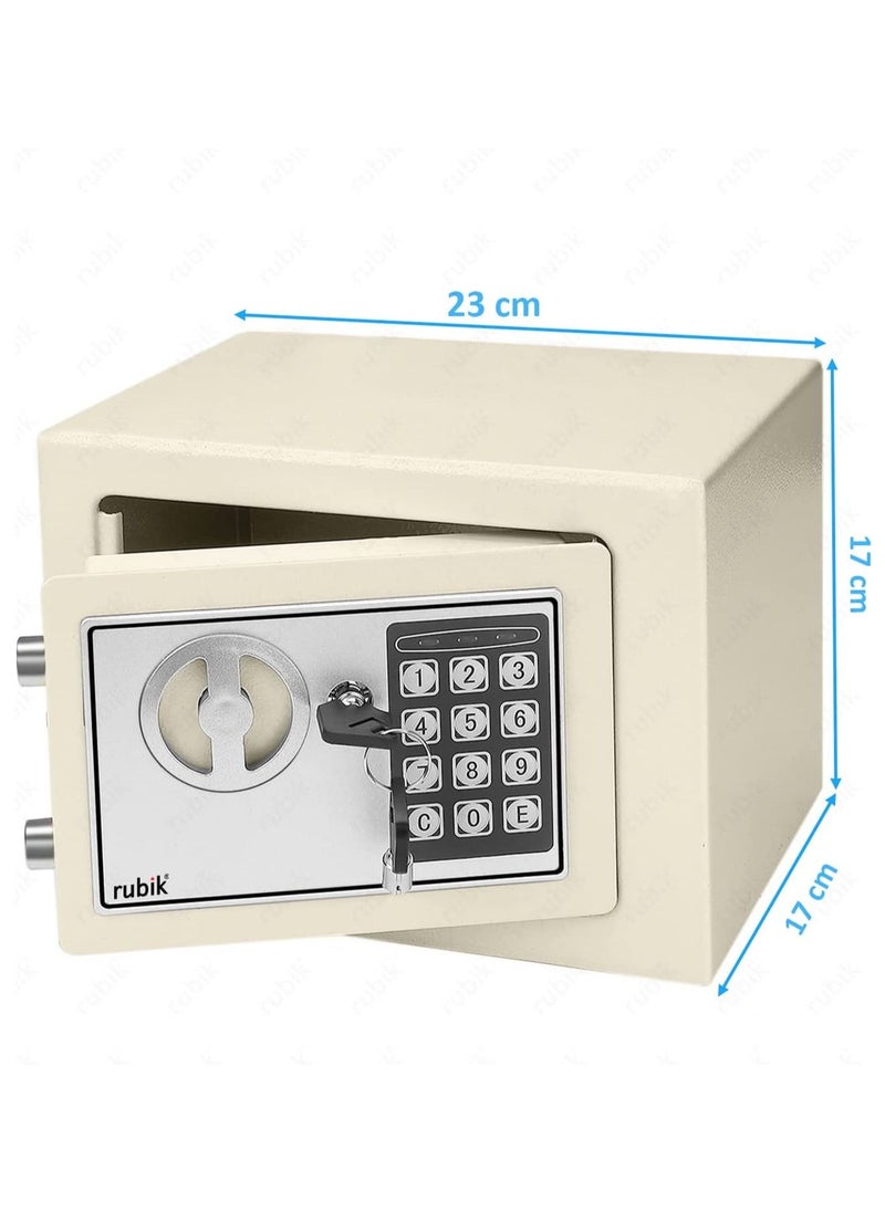 Rubik - Mini Cash Deposit Drop Slot Safe Box with Key and Pin Code Option Size 23x17x17cm (Off White) - Image 1