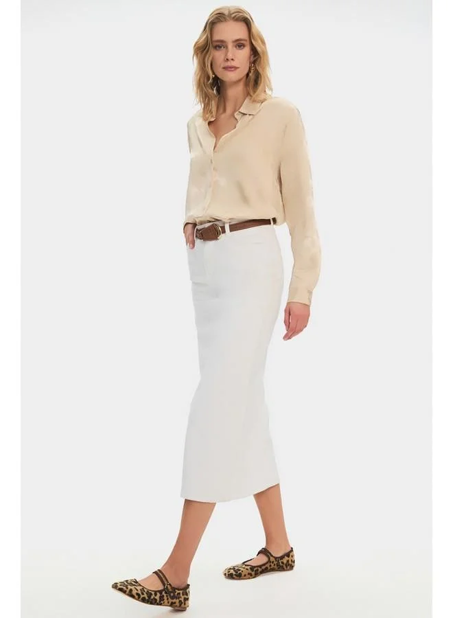 JUNE June Women Oversize/Loose Fit Viscose Blend Self-Fited Shirt Beige