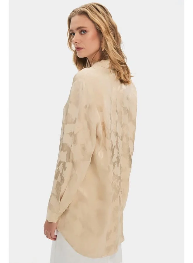 JUNE June Women Oversize/Loose Fit Viscose Blend Self-Fited Shirt Beige