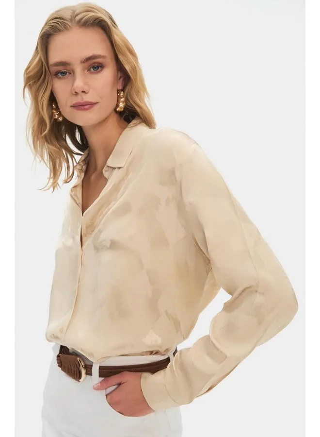 JUNE June Women Oversize/Loose Fit Viscose Blend Self-Fited Shirt Beige