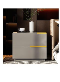 CityRiya-Long NightStand, Modern Bedside Tables with Storage Shelf, 50 * 42 * 60cm Sofa Side Table, End Table Dresser, Bed Storage Cabinet, Closet Organizer Bedside Table for Living Room, Bedroom (CT042-Grey)  - Image 3