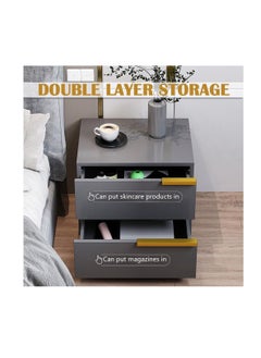 CityRiya-Long NightStand, Modern Bedside Tables with Storage Shelf, 50 * 42 * 60cm Sofa Side Table, End Table Dresser, Bed Storage Cabinet, Closet Organizer Bedside Table for Living Room, Bedroom (CT042-Grey)  - Image 4