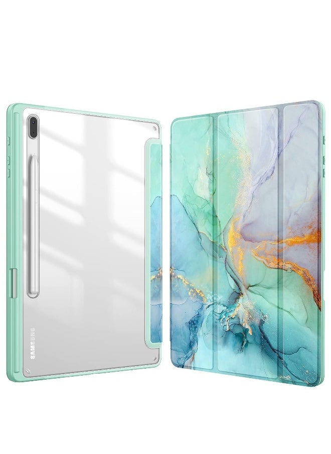 Slim Case for Samsung Galaxy Tab S8 Plus 2022 / S7 FE 2021 / S7 Plus 2020 12.4 inches with S Pen Holder, Shockproof Cover with Clear Transparent Back Shell Auto Wake / Sleep(Marble)