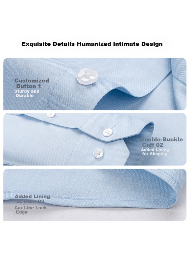 Firs Men's Long-sleeve Shirt, Casual Business Smooth Elastic Easy-care Dress Shirt, Light Blue, Size 42