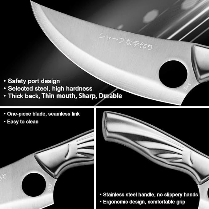 CRENTROVA Japanese Style Kitchen Chef Knife with Leather Sheath, Hammered Stainless Steel Blade,Boning Knife,Butcher & Meat Cleaver Knife Ultra Sharp Multipurpose for Meat,Fish, Home Kitchen, Hotel,Restaurants - Image 5