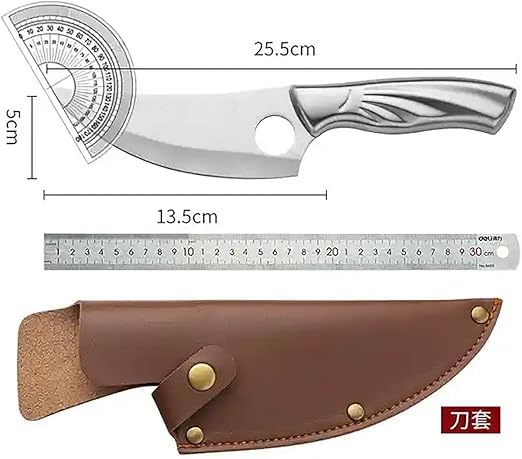 CRENTROVA Japanese Style Kitchen Chef Knife with Leather Sheath, Hammered Stainless Steel Blade,Boning Knife,Butcher & Meat Cleaver Knife Ultra Sharp Multipurpose for Meat,Fish, Home Kitchen, Hotel,Restaurants - Image 4