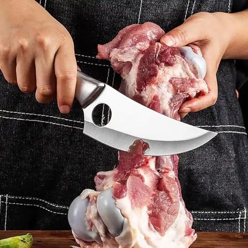 CRENTROVA Japanese Style Kitchen Chef Knife with Leather Sheath, Hammered Stainless Steel Blade,Boning Knife,Butcher & Meat Cleaver Knife Ultra Sharp Multipurpose for Meat,Fish, Home Kitchen, Hotel,Restaurants - Image 3
