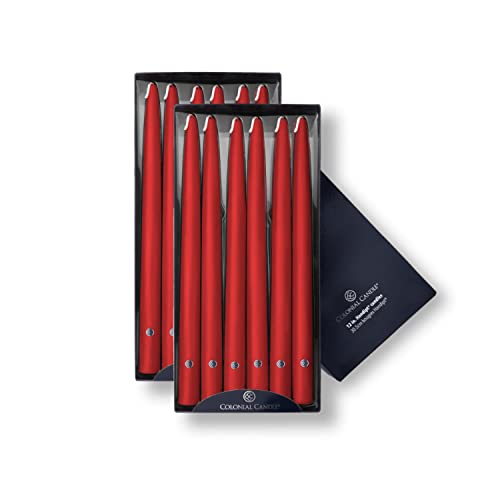 Colonial Candle Unscented Taper Candle, Handipt Collection, Red, 12 In, Pack of 12 - Up to 10 Hours Burn - Image 1