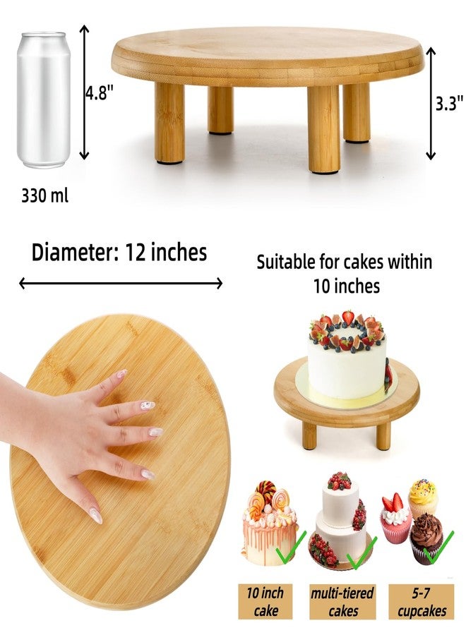 Cididu Bamboo Cake Stand, 12 Inch Natural Rustic Cake Pedestal Stand, Cake Display Risers with Legs, Farmhouse Round Cake Plate Holder Tray for Birthday Wedding Baby Shower Tea Party Table Display - Image 2