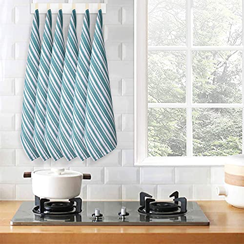 Goroly Home 6 Pack 100% Cotton Farmhouse Vintage Dish Towels Tea Towels Highly Absorbent Quick Dry Professional Grade Cleaning Towels with Hanging Loop - Stripes - 18x28 Inch - Teal - Image 1