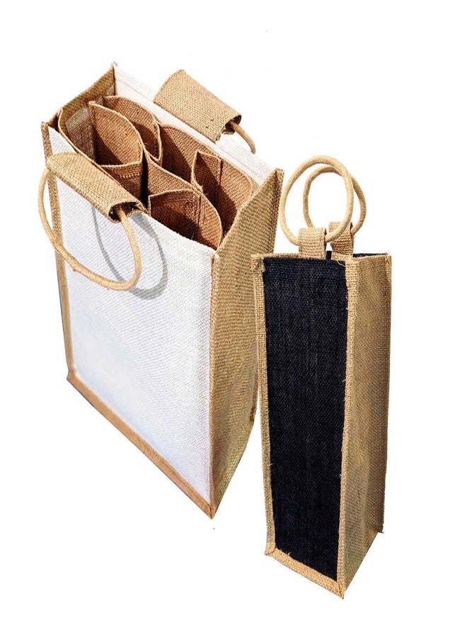 Handmakers Jute Wine Bottle Bags with Black Color Combo Set of 2 - Image 1