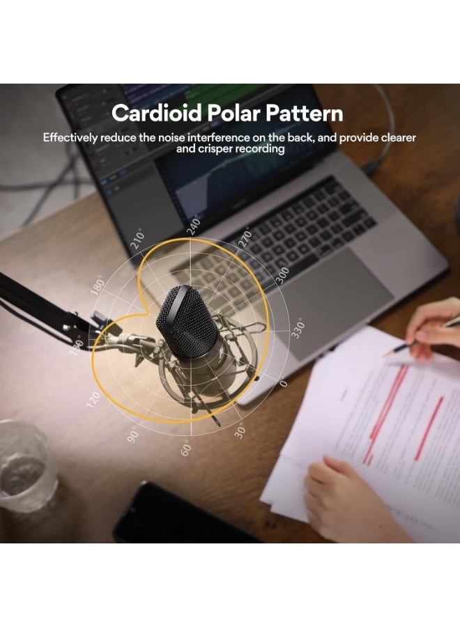ماونو مجموعة ميكروفون Maono AU-A04 Condenser USB Studio – ميكروفون USB كارديويد Plug And Play مع ذراع تعليق وShock Mount وPop Filter للبودكاست والبث والتسجيل - Image 5
