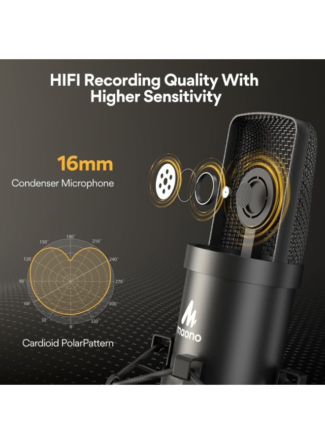 ماونو مجموعة ميكروفون Maono AU-A04 Condenser USB Studio – ميكروفون USB كارديويد Plug And Play مع ذراع تعليق وShock Mount وPop Filter للبودكاست والبث والتسجيل - Image 3