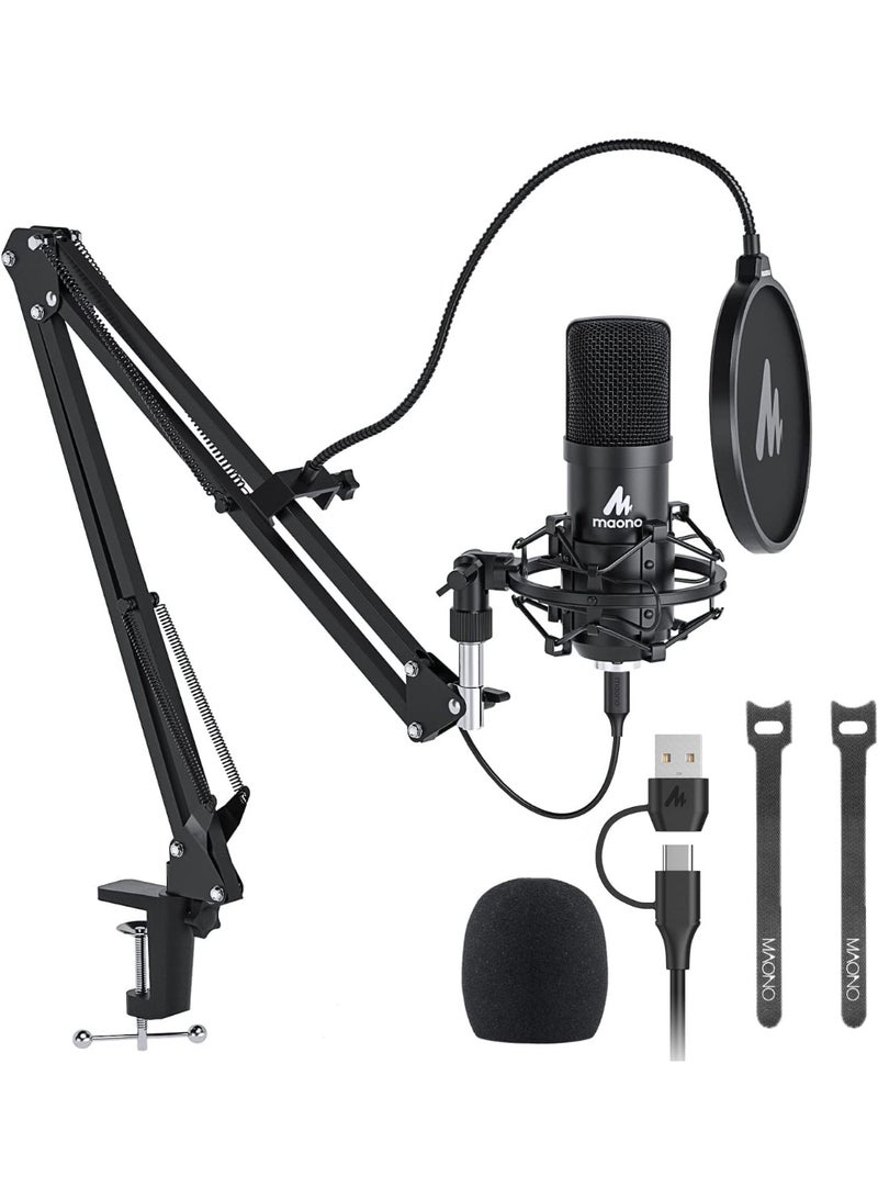 ماونو مجموعة ميكروفون Maono AU-A04 Condenser USB Studio – ميكروفون USB كارديويد Plug And Play مع ذراع تعليق وShock Mount وPop Filter للبودكاست والبث والتسجيل - Image 1