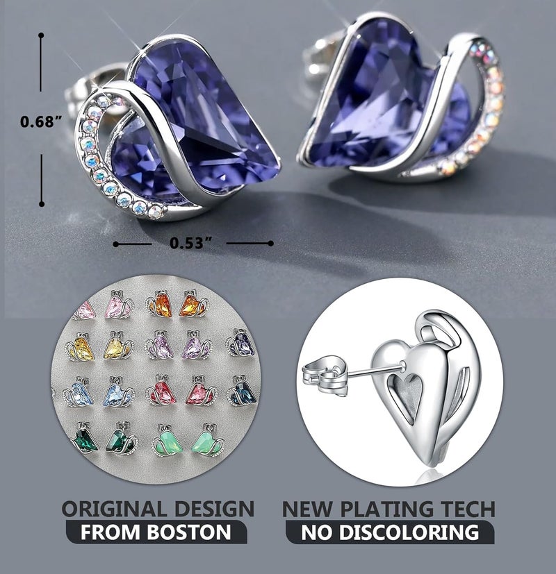 Leafael Infinity Love Heart Earrings for Women - Birthstone Crystal Stud Earrings with Healing Stones - Image 3
