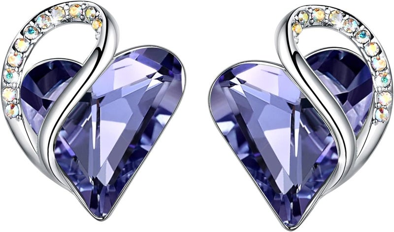 Leafael Infinity Love Heart Earrings for Women - Birthstone Crystal Stud Earrings with Healing Stones - Image 1