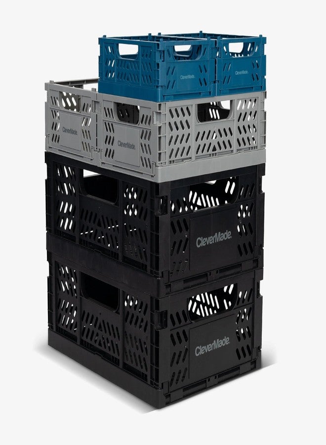 CleverMade Mini Collapsible Crates, 6-Pack Storage Bins, 3 Sizes, Blue/Gray/Black - Image 1