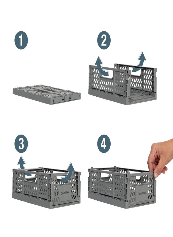 CleverMade Mini Collapsible Crates, 6-Pack Storage Bins, 3 Sizes, Blue/Gray/Black - Image 5