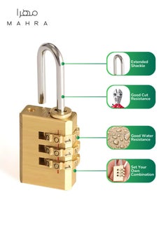 Generic Robust 20mm Brass Combination Padlock | 1000 Distinct Combinations | Premium Security Lock, Sturdy Brass Design with 3-Dial Keyless System, Weatherproof, Long-Lasting Lock for Luggage, Travel, Lockers, Storage Containers, Gym Bags  - Image 2