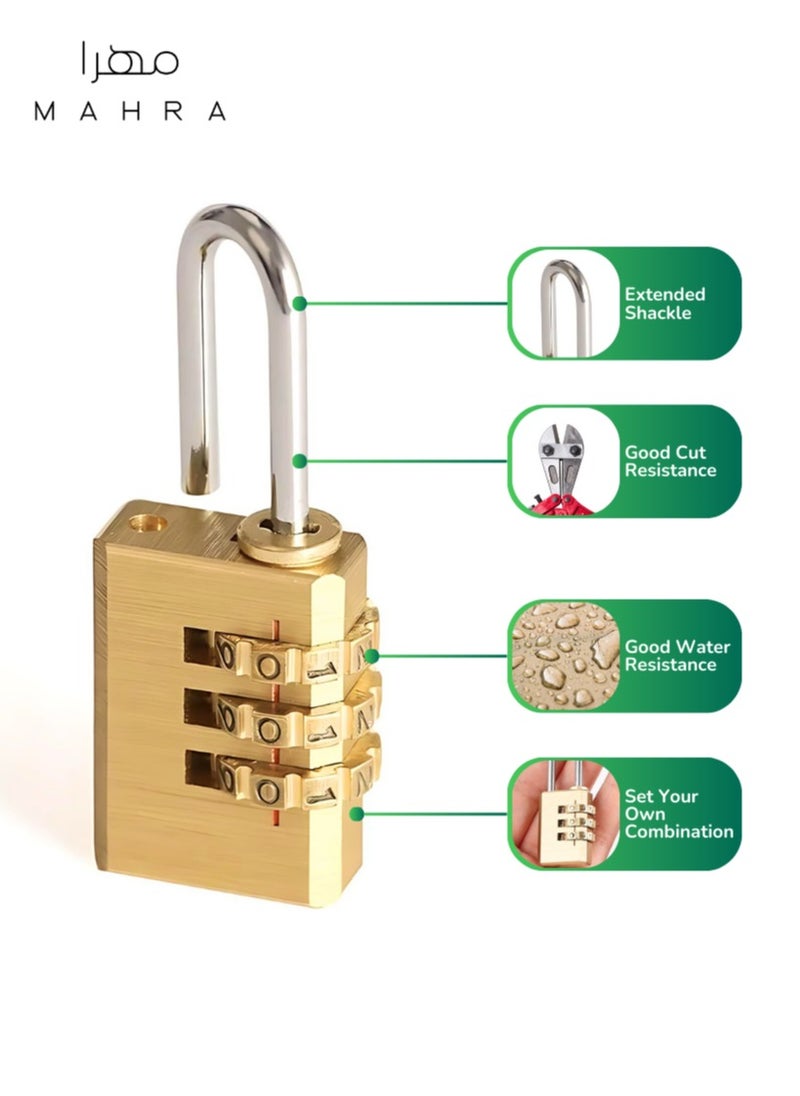 Robust 20mm Brass Combination Padlock | 1000 Distinct Combinations | Premium Security Lock, Sturdy Brass Design with 3-Dial Keyless System, Weatherproof, Long-Lasting Lock for Luggage, Travel, Lockers, Storage Containers, Gym Bags  - Image 2