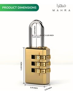 Generic Robust 20mm Brass Combination Padlock | 1000 Distinct Combinations | Premium Security Lock, Sturdy Brass Design with 3-Dial Keyless System, Weatherproof, Long-Lasting Lock for Luggage, Travel, Lockers, Storage Containers, Gym Bags  - Image 5