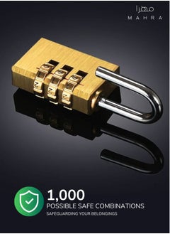 Generic Robust 20mm Brass Combination Padlock | 1000 Distinct Combinations | Premium Security Lock, Sturdy Brass Design with 3-Dial Keyless System, Weatherproof, Long-Lasting Lock for Luggage, Travel, Lockers, Storage Containers, Gym Bags  - Image 4