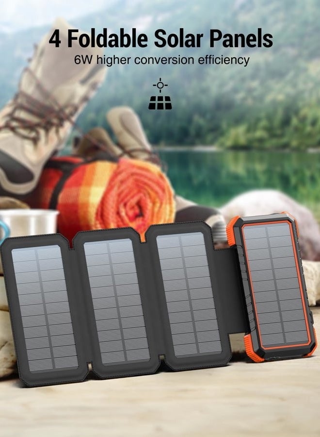 BLAVOR Solar Charger Power Bank, PD 18W Fast Charging 20000mAh Battery Pack with 4 Foldable Panels, Portable Solar Powered USB C Charger with Camping Flashlight Compass Carabiner for Cell Phone - Image 3