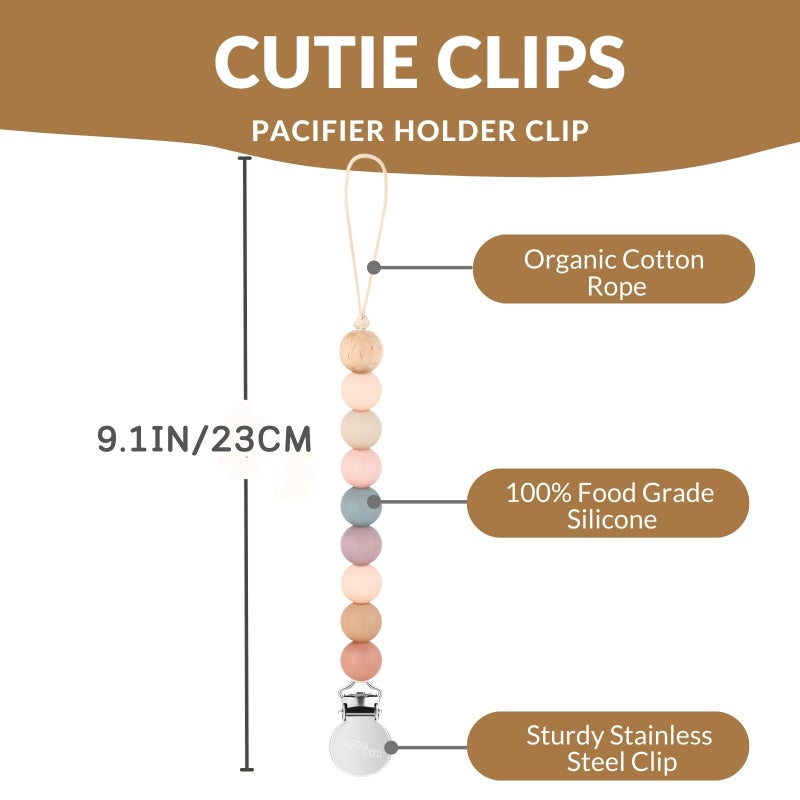 BebeBiu 2 Pack Pacifier Clips, Silicone Pacifier Clip for Baby Boys and Girls, Baby Pacifier Strap with Silicone Beads, Soother Dummy Holder, Pacifier Holder, Keeps Pacifier Clean (Wilderness/Ether) - Image 2