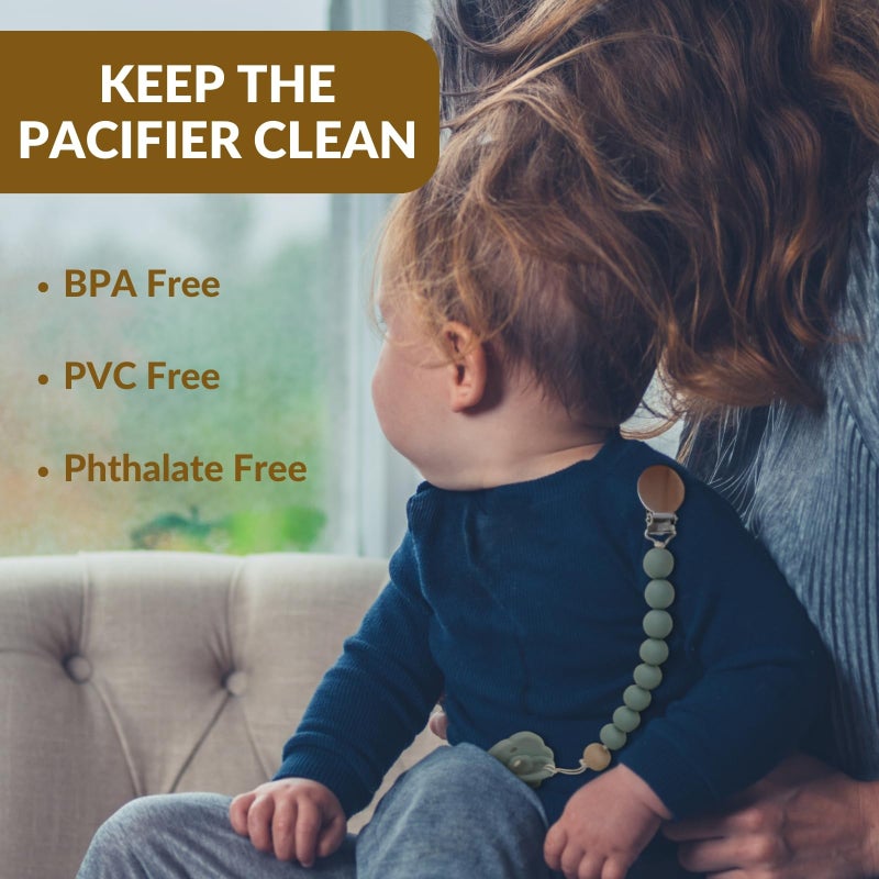 BebeBiu 2 Pack Pacifier Clips, Silicone Pacifier Clip for Baby Boys and Girls, Baby Pacifier Strap with Silicone Beads, Soother Dummy Holder, Pacifier Holder, Keeps Pacifier Clean (Wilderness/Ether) - Image 5