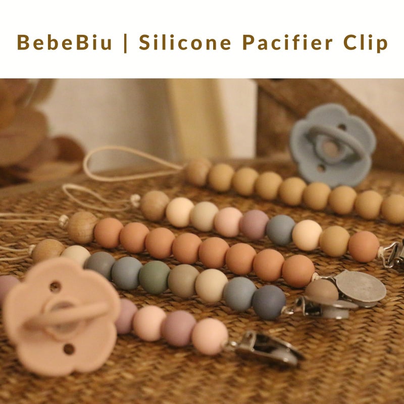 BebeBiu 2 Pack Pacifier Clips, Silicone Pacifier Clip for Baby Boys and Girls, Baby Pacifier Strap with Silicone Beads, Soother Dummy Holder, Pacifier Holder, Keeps Pacifier Clean (Wilderness/Ether) - Image 3