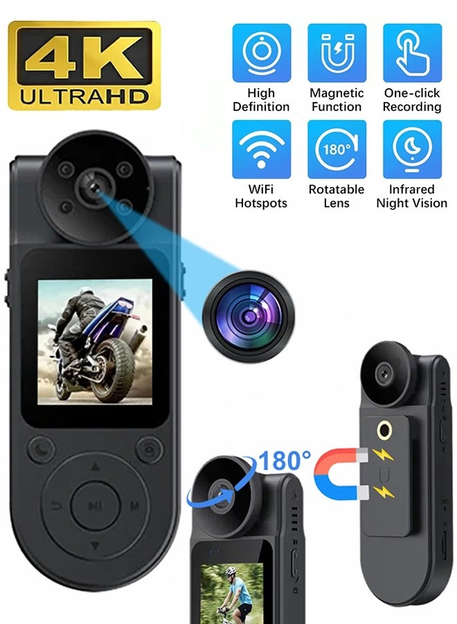 Generic 4K HD WiFi Mini Camera, 180° Rotating Camera, Free 128GB Card, 1.5-Inch Display, Portable Handheld Back Clip Law Enforcement Infrared Night Vision Camera, Sports DV Body Camera Recorder  - Image 1