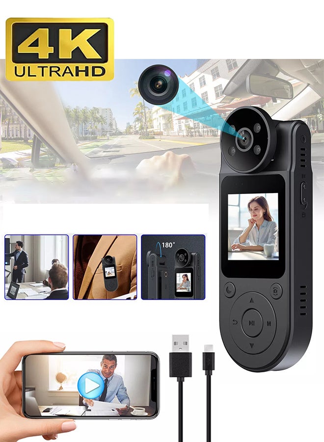 Generic 4K HD WiFi Mini Camera, 180° Rotating Camera, Free 128GB Card, 1.5-Inch Display, Portable Handheld Back Clip Law Enforcement Infrared Night Vision Camera, Sports DV Body Camera Recorder  - Image 4