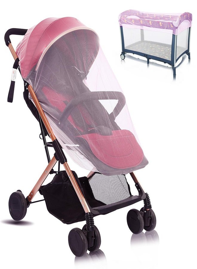 AMORBASE Stroller Mosquito Net, 2-Pack Bug Net Cover for Stroller, Bassinets, Cradles, Playards, Pack N Plays and Portable Mini Crib, Durable Baby Insect Netting Infant Essential (2, Pink) - Image 1