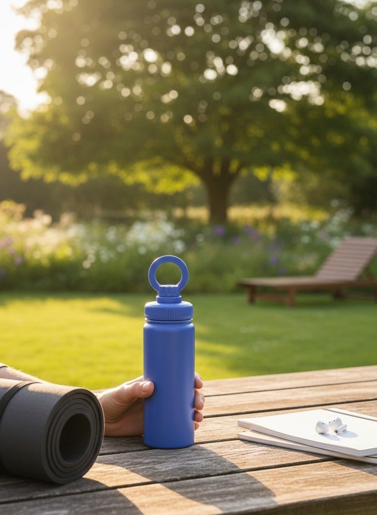 هامزون زجاجة مياه معزولة من الفولاذ المقاوم للصدأ مع غطاء من القش، ترمس مزدوج الجدار للمشروبات الساخنة والباردة، زجاجة رياضية واسعة الفم مضادة للتسرب وقابلة لإعادة الاستخدام 500 مل، خالية من مادة BPA، مثالية للصالة الرياضية والمكتب والسفر والتخييم، لون أزرق محيطي - Image 3