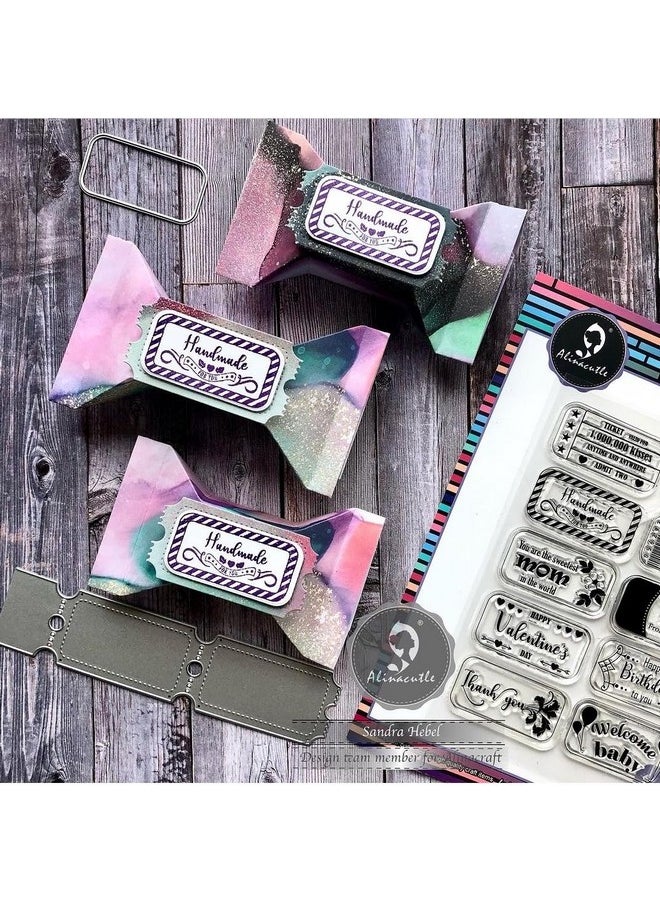 Generic - Stripe Lottery Ticket Stamps With Metal Dies Sentiments Stamps Tag Paper Craft Metal Die Cuts Scrapbooking Cutting 1Pc Stamps + 2Pc Die Cuts - Image 1