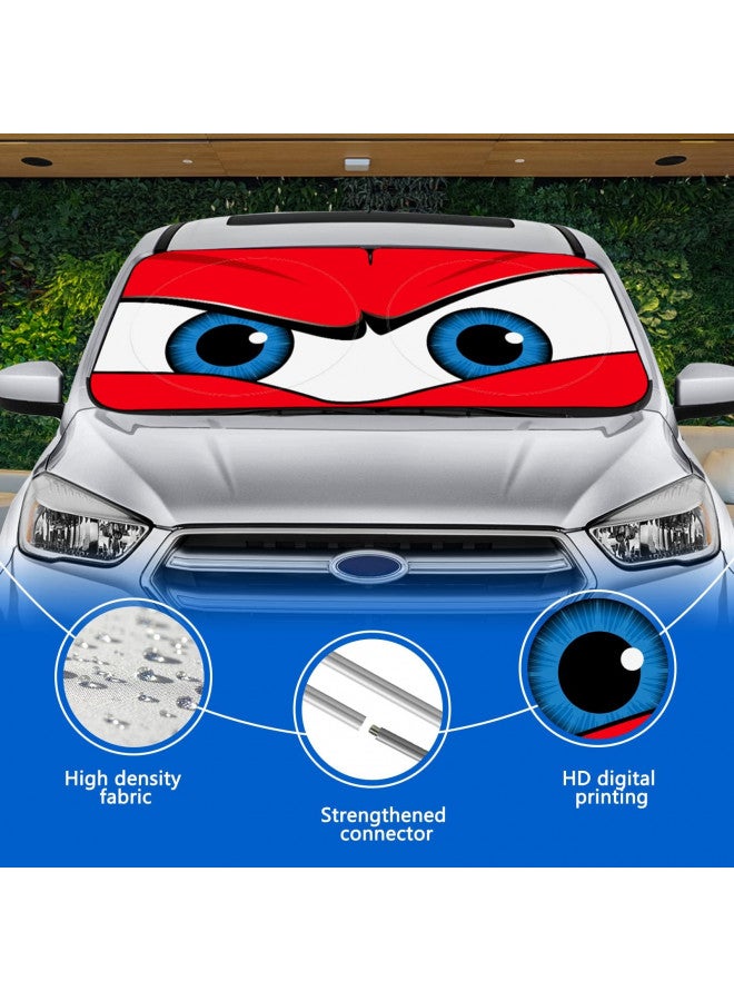 eygeufg Car Windshield Sun Shade,Car Sun Shade Funny Car Eyes Sun Visor for Car Windshield, Wear-Resistant Black Tape, Foldable 59x27.5/63''x31.5'' - Image 3