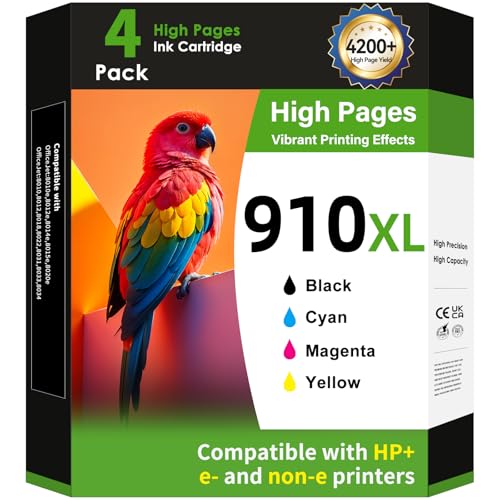 OFCINK 910XL Ink Cartridges Combo Pack for HP Printers Replacement for HP 910 HP 910XL Ink with HP OfficeJet Pro 8025e 8015e 8028e 8035e 8025 8035 8020 Printers (4 Pack, BK, CMY) - Image 1