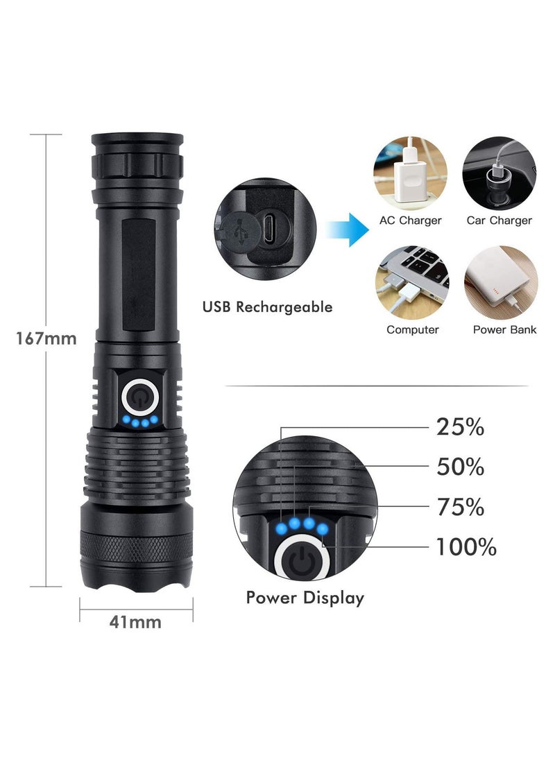 Generic - Rechargeable Flashlight 10000 Lumens Brightest Powerful Led Flashlight, Super Bright Waterproof Flashlight with 26650 Battery, Zoomable, 5 Light Modes, for Emergencies - Image 1