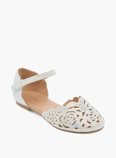 Celeste Girls Embellished Ballerinas With Hook And Loop Closure