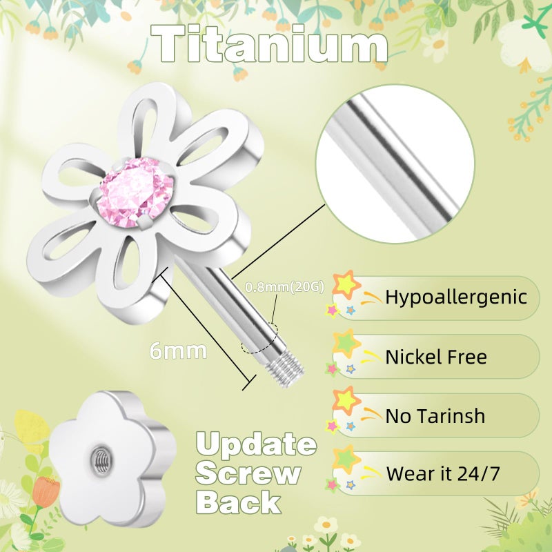 DAILI Hypoallergenic Earrings for Girls Women, Silver Toddler Screw Back Earrings for Sensitive Ears Kids Titanium Flat Back Earrings Cute Flower Heart Star Ball Dot Mouse Cartilage Helix Stud Earring Sets - Image 2