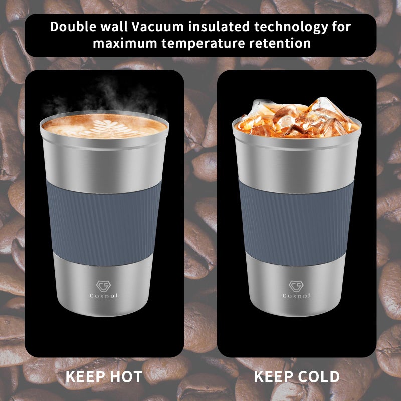 CS COSDDI 12 oz Stainless Steel Vacuum Insulated Tumbler - Coffee Travel Mug Spill Proof with Lid - Coffee Cups for Keep Hot/Ice Coffee Tea and Beer - Image 3