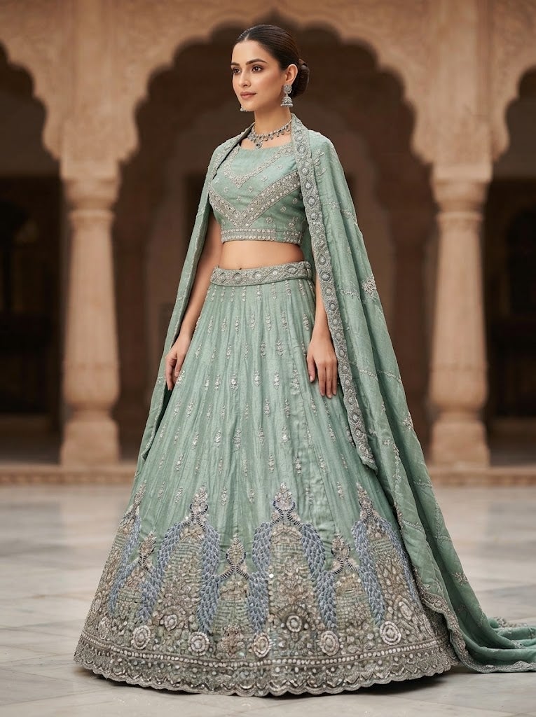 VINY Sage 3-Piece Embellished Lehenga Choli Set – Women's Indian Ethnic Wear - Image 1