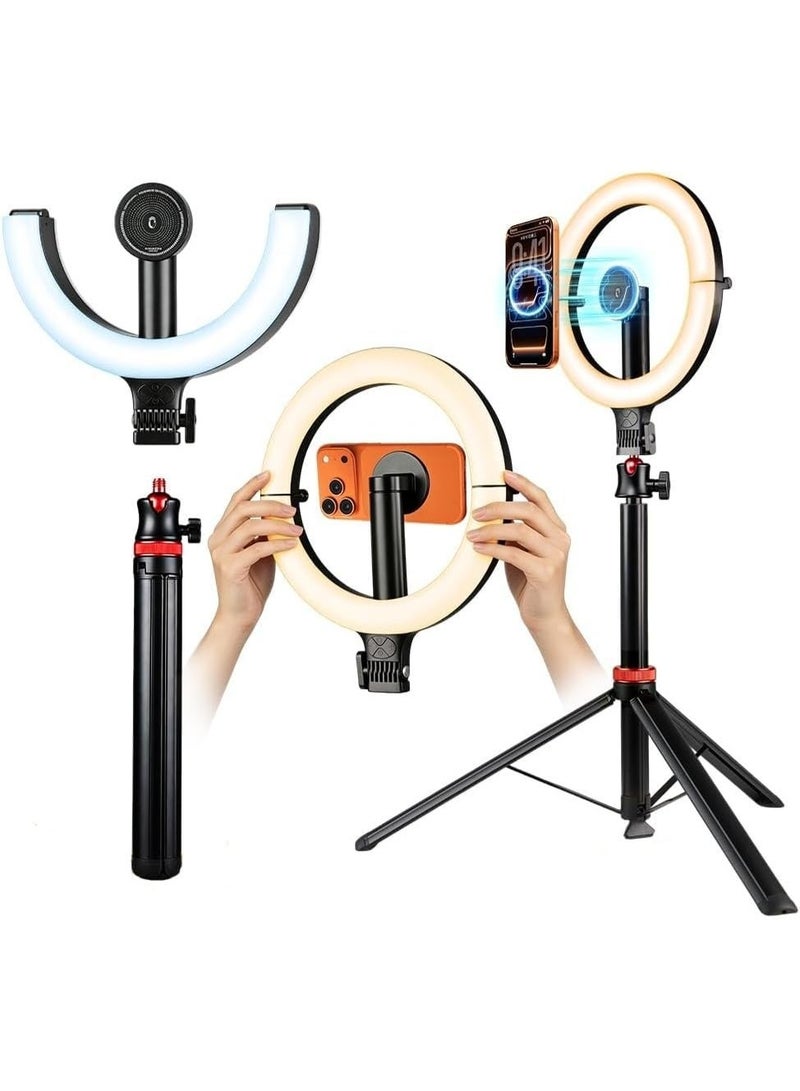 Highdas 10-Inch Foldable Magnetic Ring Light with Pop-Up Tripod for MagSafe iPhones, 5000mAh Rechargeable, 3000K-6500K, for Video, Photography, Live Stream, TikTok, YouTube - Image 1