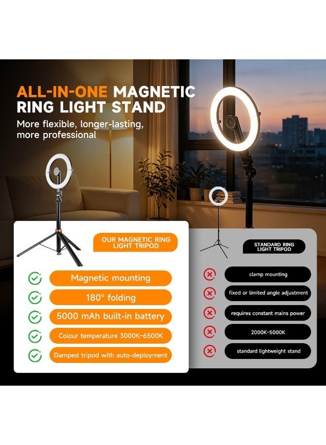 Highdas 10-Inch Foldable Magnetic Ring Light with Pop-Up Tripod for MagSafe iPhones, 5000mAh Rechargeable, 3000K-6500K, for Video, Photography, Live Stream, TikTok, YouTube - Image 3