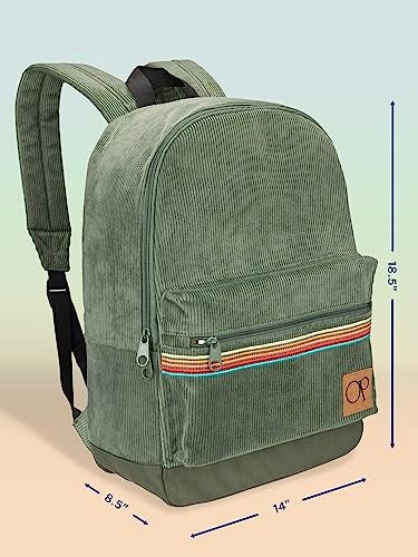 Ocean Pacific OG Corduroy Backpack for Travel, Sports, Beach, Work, Casual Daypack for Men Women Fits 15.6 Inch Laptop (Olive) - Image 3