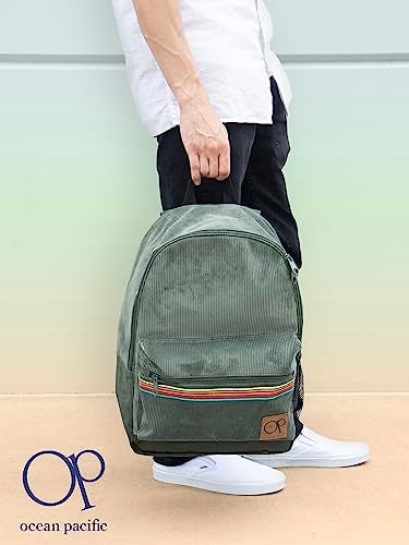 Ocean Pacific OG Corduroy Backpack for Travel, Sports, Beach, Work, Casual Daypack for Men Women Fits 15.6 Inch Laptop (Olive) - Image 2